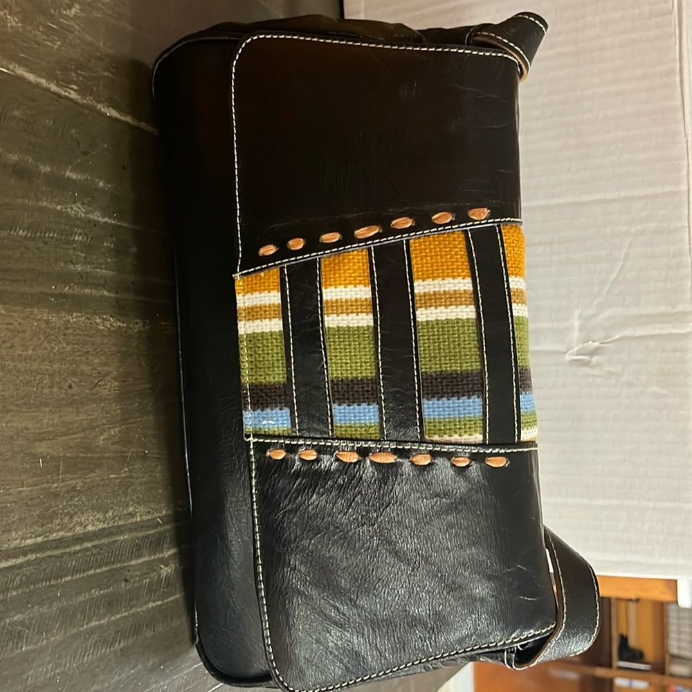 LEATHER FUNKY RETRO CLUTCH DARK BROWN GREEN YELLOW BLUE